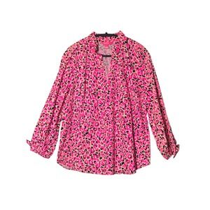 Lilly Pulitzer Sherida Blouse Top Pink Leopard Print M Coastal Preppy Resort